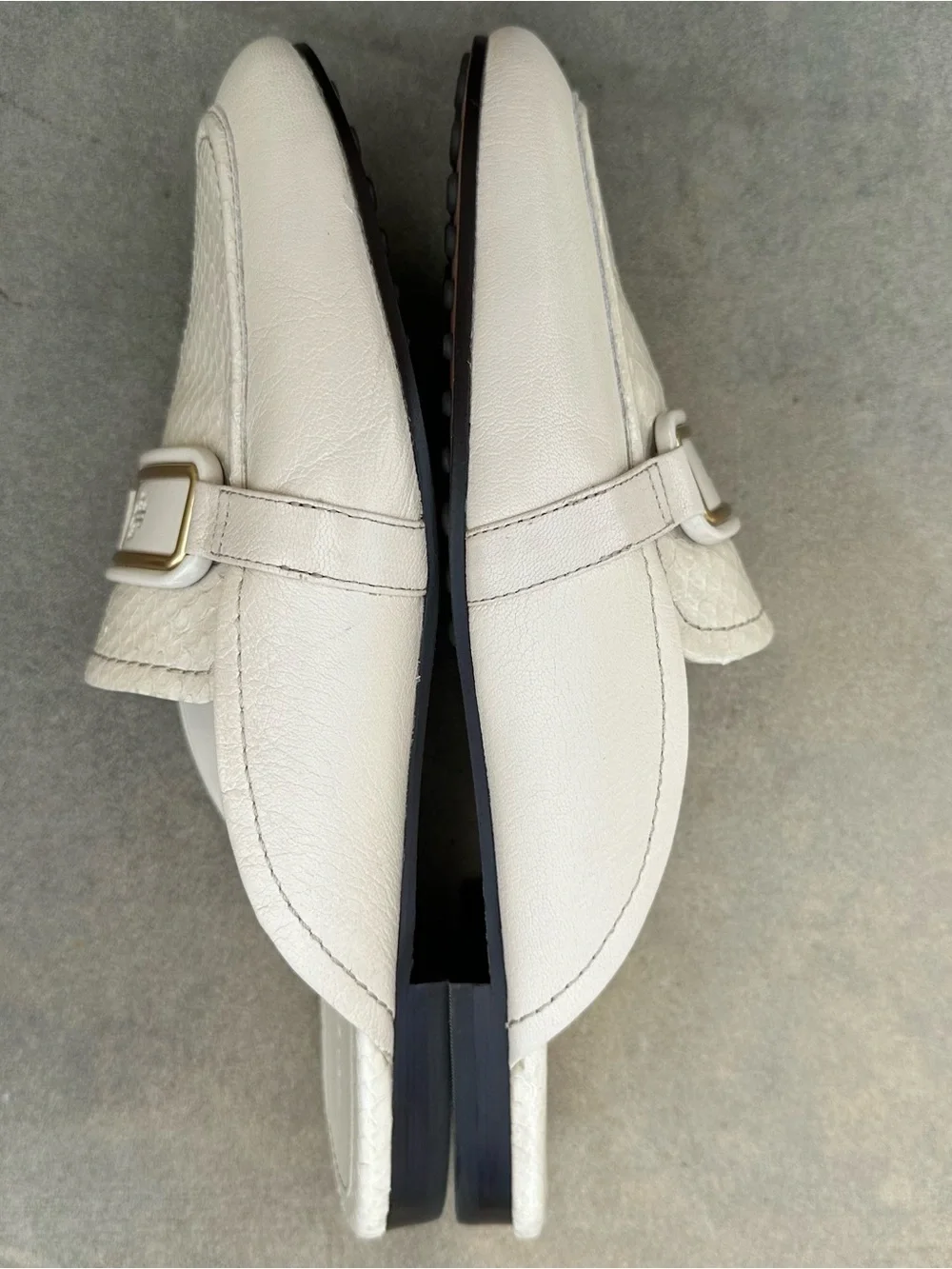 Tory Burch Georgia Backless Loafer Mules Cream Snake Embossed Logo Buckle NEW 10